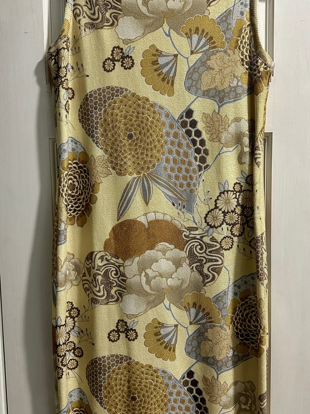 St. John Collection Yellow Floral Maxi Skirt with Brown Accents